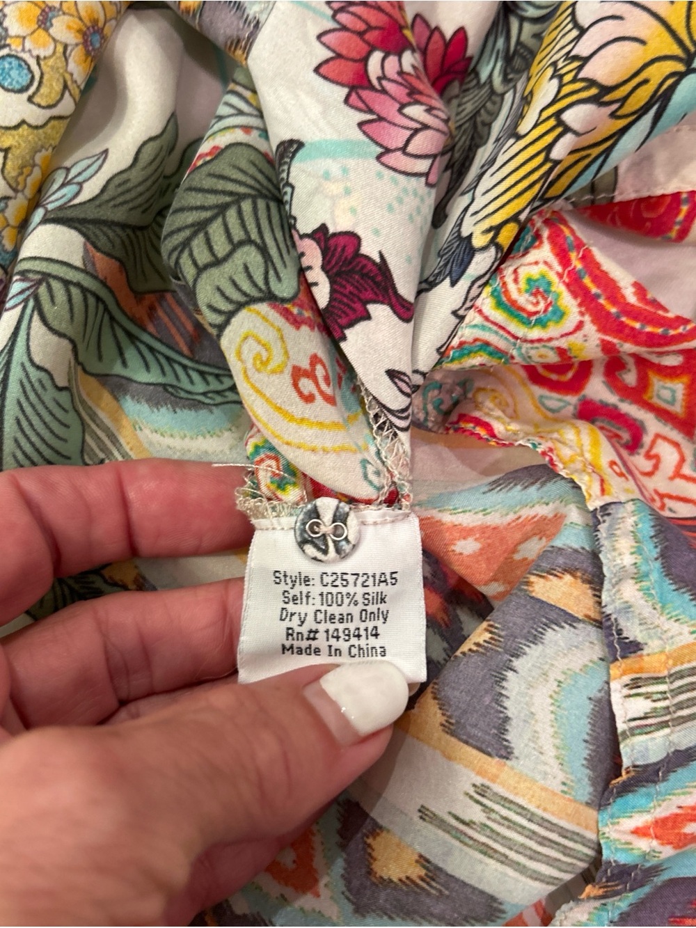 Johnny Was Teal, Yellow and Fuchsia Paisley-Print Button - Picture 5 of 5